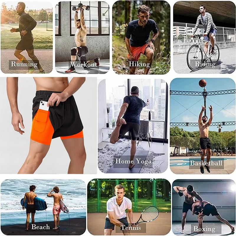 Manufacturer Wholesale Mens Casual Training Jogger Shorts with Liner and Zipper Pocket, 2 in 1 Sports Basketball Boxing Gym Soccer Shorts for Outdoor Exercise
