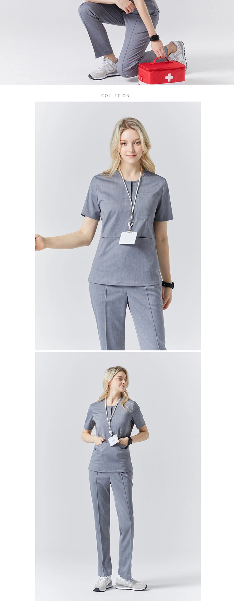Nurse Scrubs Uniform Suits Health Worker Working Scrub Tops and Pants Set Women Nursing Workwear