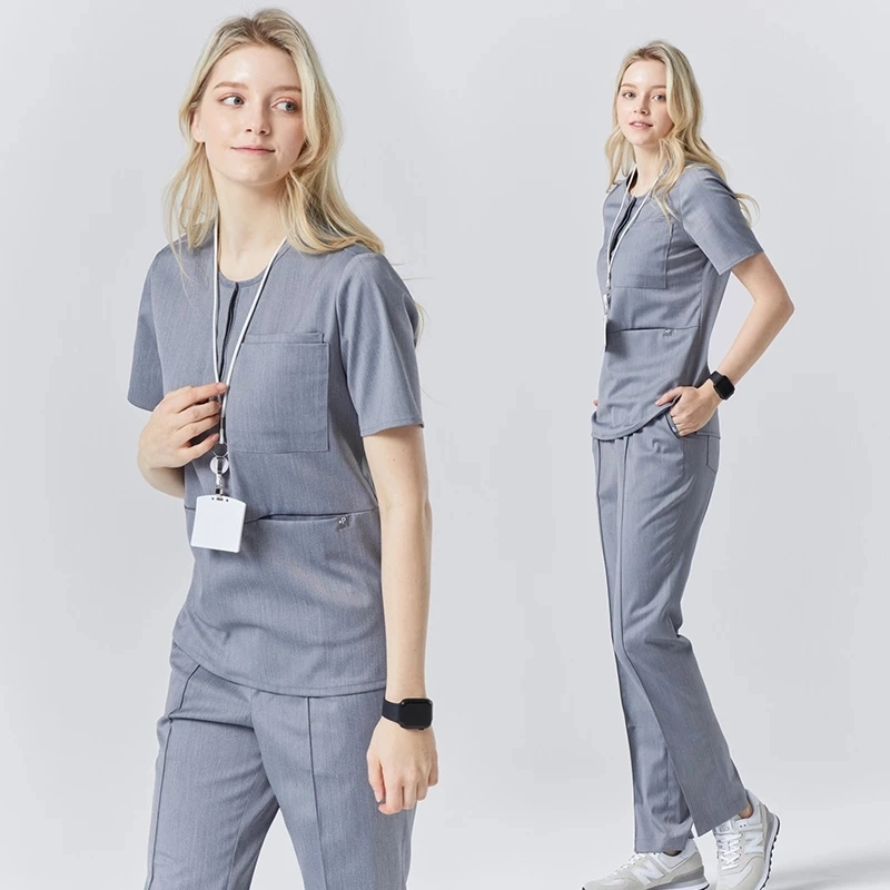 Nurse Scrubs Uniform Suits Health Worker Working Scrub Tops and Pants Set Women Nursing Workwear